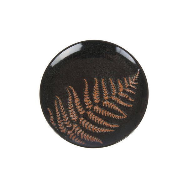 Assiette à dessert Claire en grès noir décor fougère – Ø21 cm