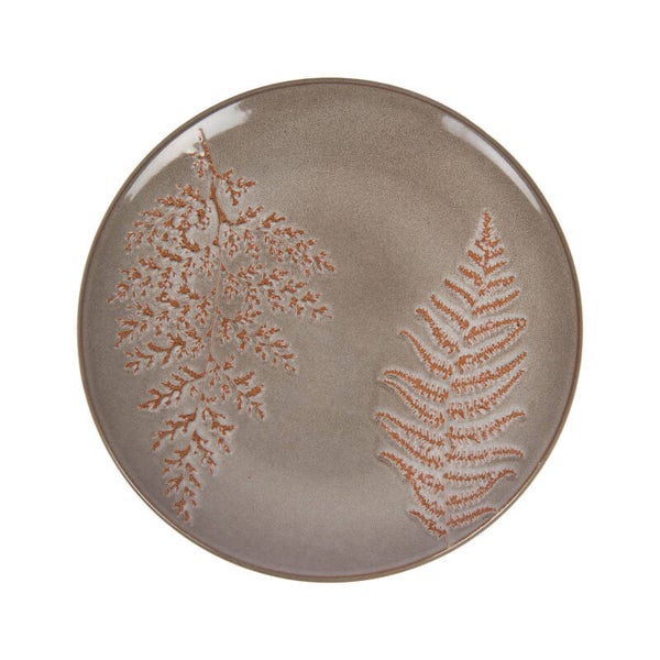 Assiette plate Claire en grès marron avec feuilles en relief – Ø27 cm