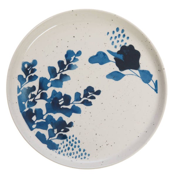 Assiette plate Lison en grès blanc/ bleu