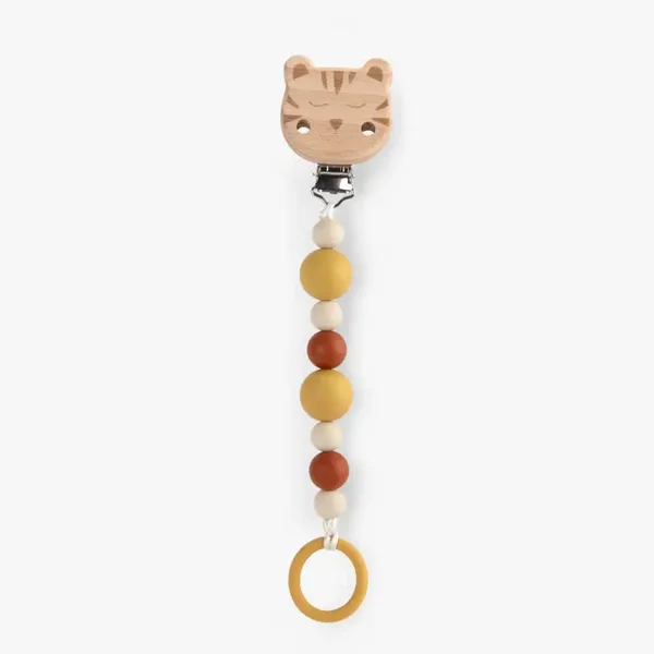 Attache-tétine tigre en bois et silicone – La forêt Mawa