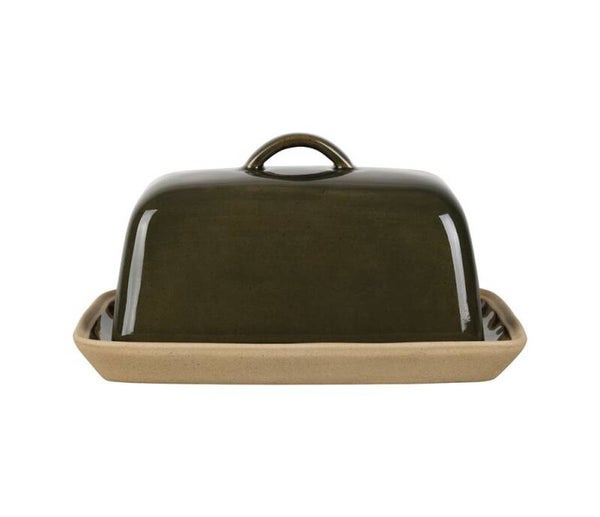 Beurrier Jade kaki en grès – 20 x 13 x H11 cm