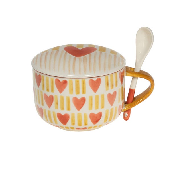 Bol à soupe William en grès décoré avec couvercle et cuillère – 60 cl