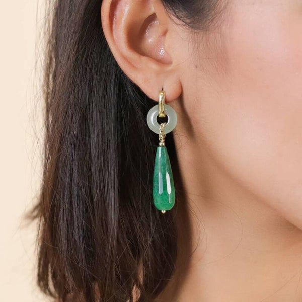 Boucles d’oreilles Agata Verde – Goutte & Anneau