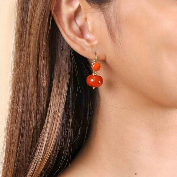 Boucles d’oreilles Cailloux – Pebbles dormeuses agate de feu