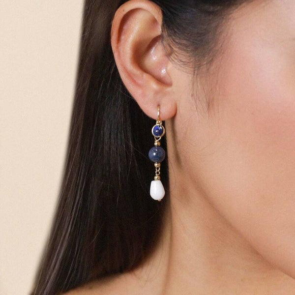 Boucles d’oreilles Bruine – Dormeuses goutte Calcite blanche