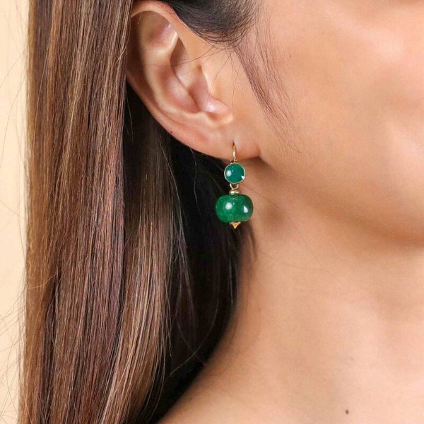 Boucles d’oreilles Cailloux – Pebbles dormeuses jade vert