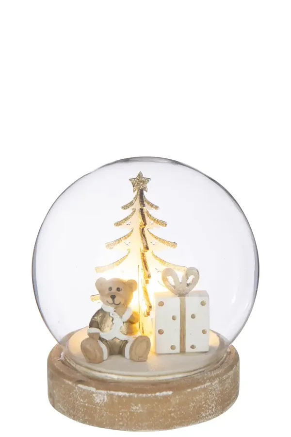 Boule LED Ours en contreplaqué blanc et doré