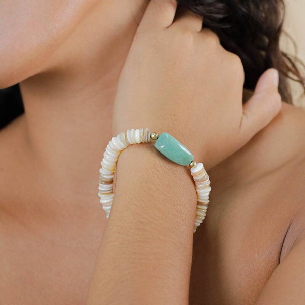 Bracelet Minerama – Coquillage extensible et aventurine