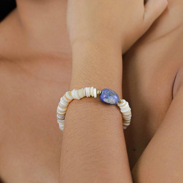 Bracelet Minerama – Coquillage extensible et lapis-lazuli