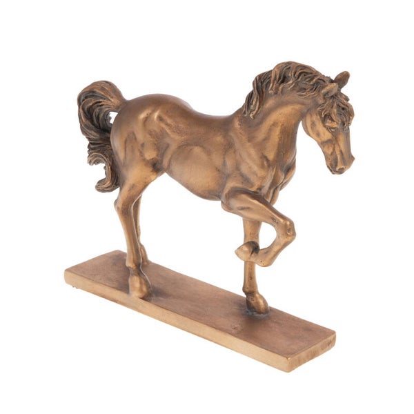 Cheval au trot sur socle en résine patinée bronze – 24 cm