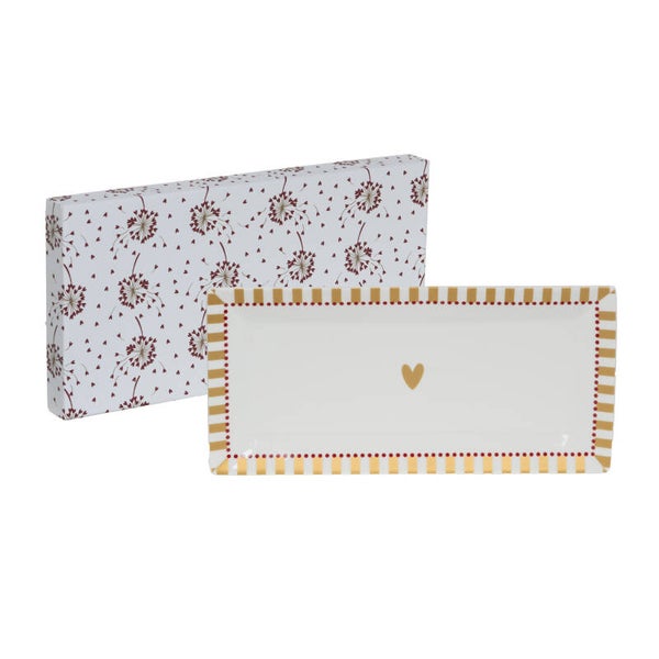 Plat rectangulaire Silva décor cœur doré – 31 × 15 cm