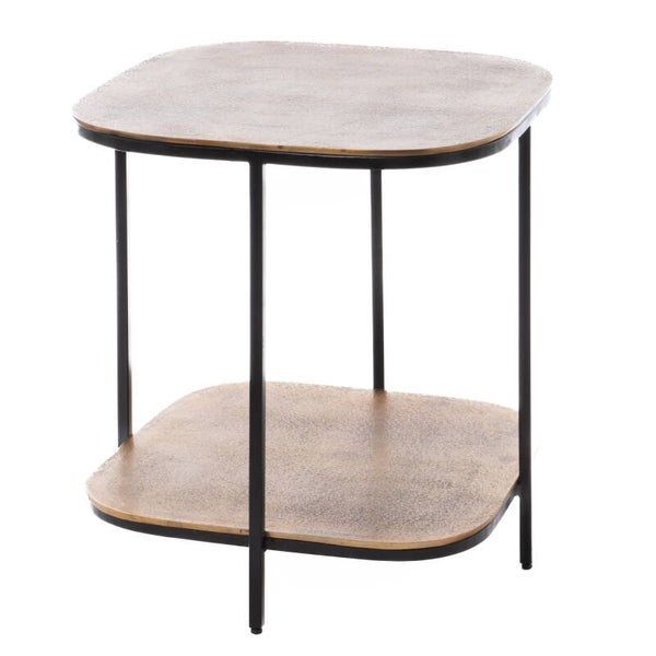Console ronde 2 niveaux en aluminium doré Ø53 cm