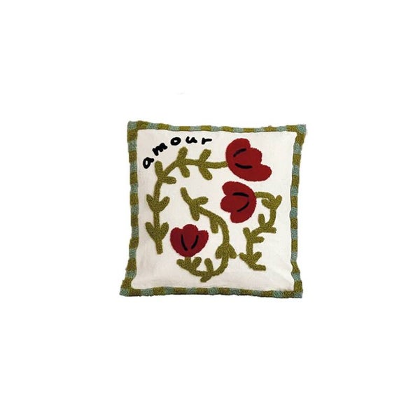 Coussin Influence Coquelicot rouge brodé – 40 x 40 cm