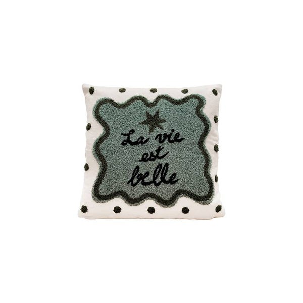Coussin Influence « La vie est belle » bleu brodé – 40 x 40 cm