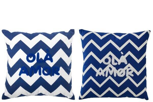 Coussin Ola Amor 45x45 coton lin blanc bleu foncé – coussin déco bord de mer