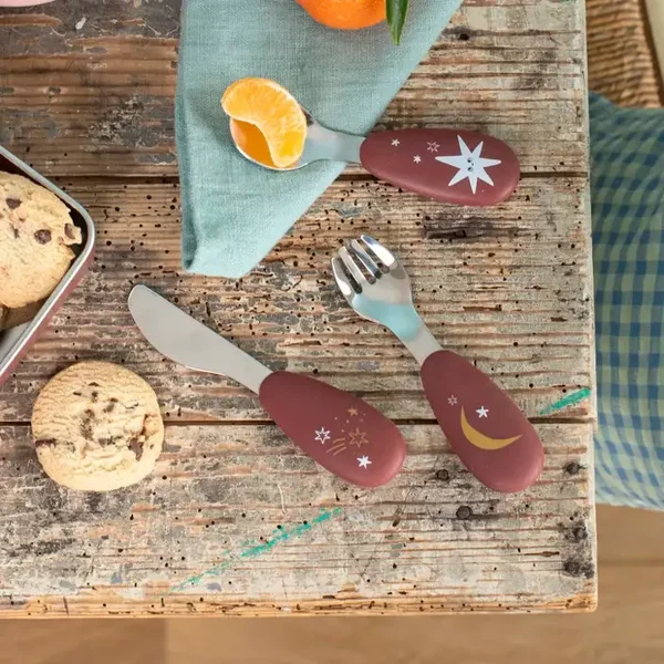 Set de 3 couverts bébé en inox et silicone – Après la pluie