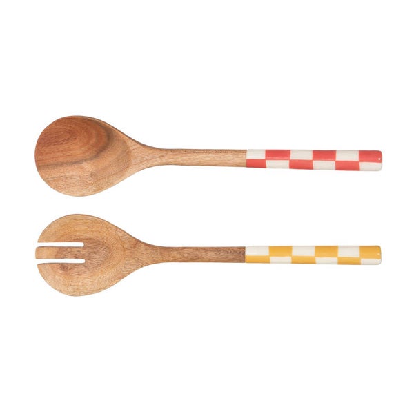 Lot de 2 couverts à salade William en bois décoré – 29,5 cm