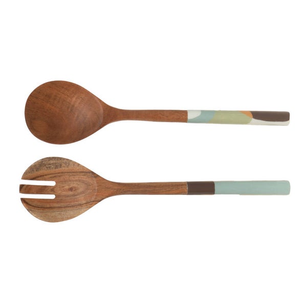 Lot de 2 couverts à salade Mils en bois et manches décorés – 29 cm
