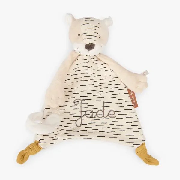 Doudou personnalisé Baboo le tigre avec attache-tétine – La forêt Mawa