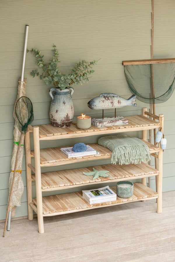 Étagère bois de teck naturel – meuble de rangement déco en bois massif