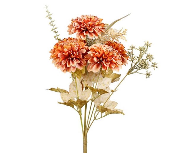 Fleur Dahlia champêtre roux et vert – H42 cm
