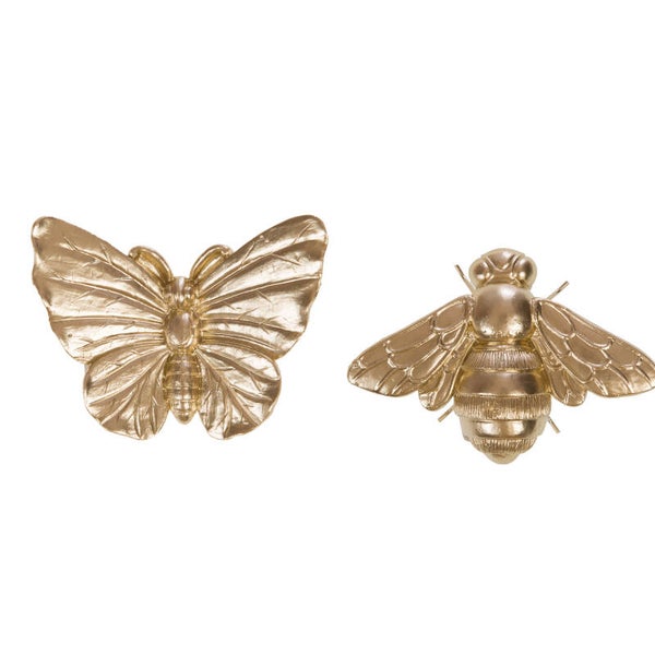Insecte décoratif en résine dorée – Papillon ou abeille – H8 à 11 cm