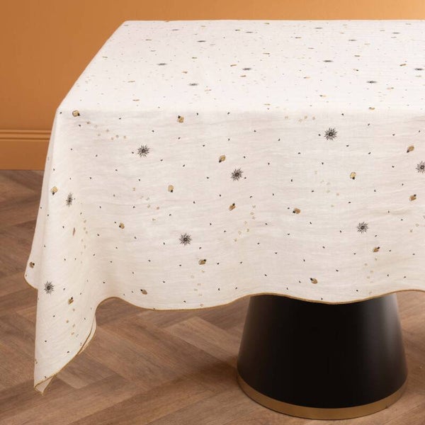 Nappe Poésie crème et ivoire avec détails dorés et noirs – 150 x 250 cm