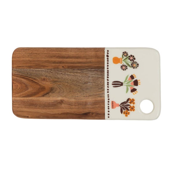 Planche à découper Bloom en bois d’acacia et décor floral – 35 x 17 cm