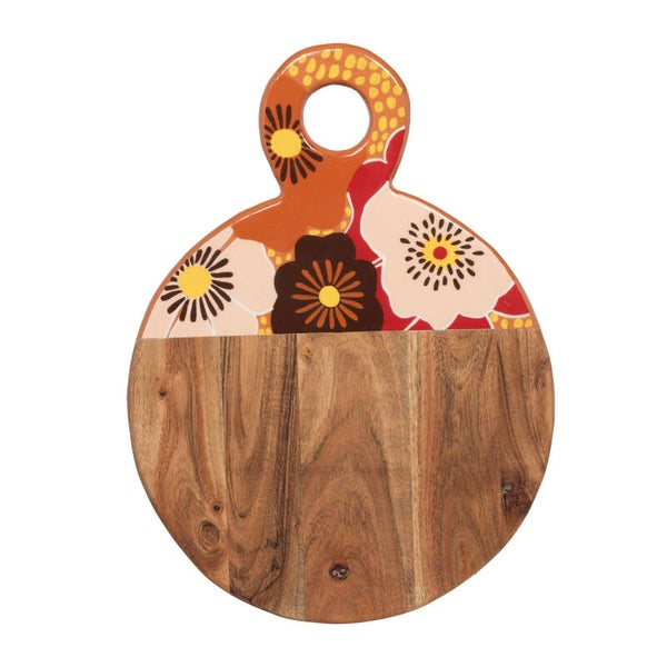 Planche ronde Florine en bois et émail décoré – Ø43 cm