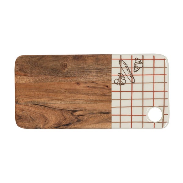 Planche Dario en bois d’acacia et émail décoré – 35 x 17 cm