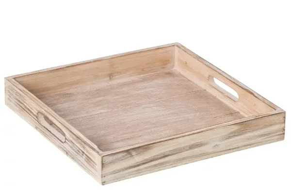 Plateau décoratif carré en bois de sapin beige – 28 x 28 cm