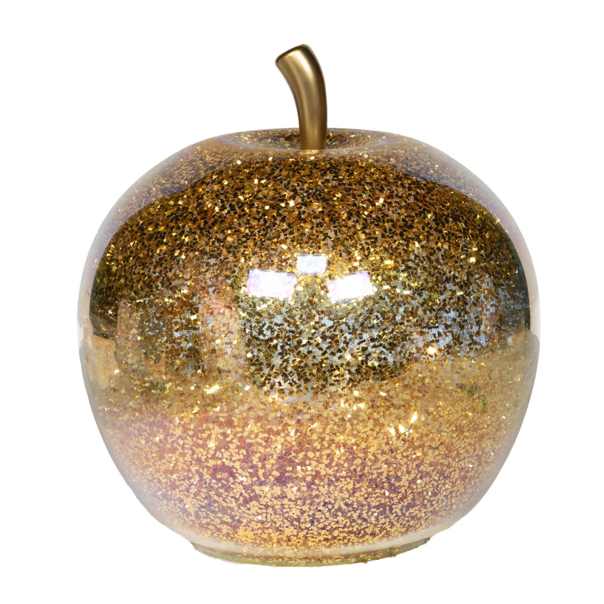 Pomme lumineuse décorative dorée en verre – H30 cm