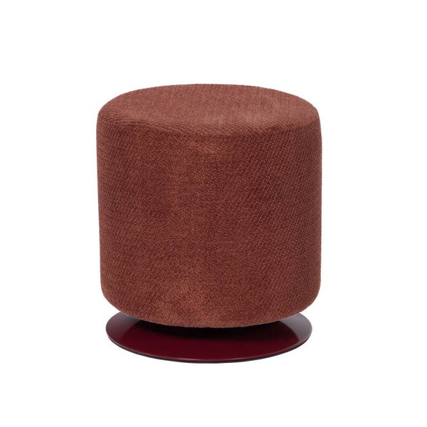 Pouf Twisty rouge en tissu avec piètement en acier – Ø39 × H45 cm