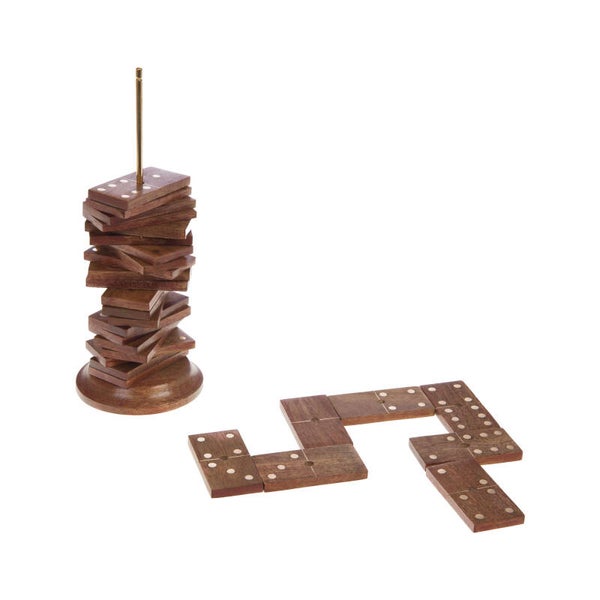 Présentoir à dominos en bois de manguier marron – H26 cm