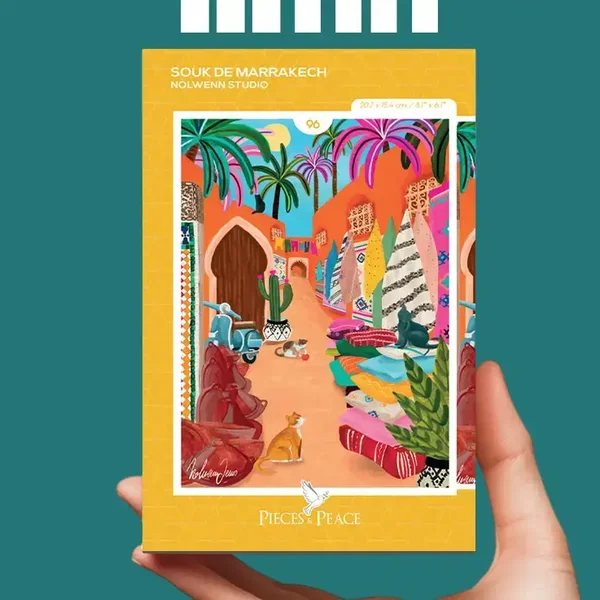 Puzzle 96 pièces – Illustration moderne et colorée – Souk de Marrakech
