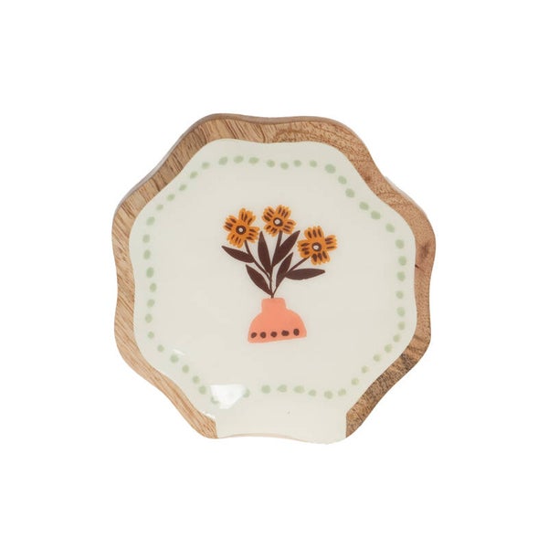 Repose-cuillère Bloom en bois de manguier et émail décoré – 13 cm