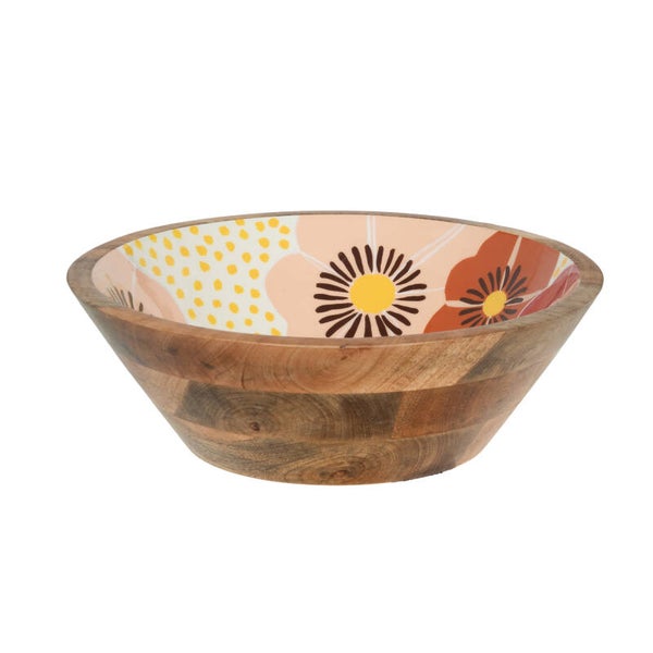Saladier Florine en bois de manguier et émail décoré – Ø35 cm