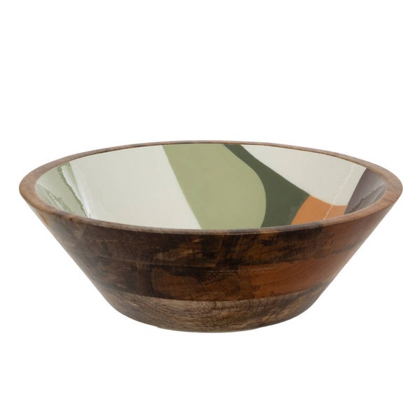 Saladier Mils en bois de manguier et émail décoré – Ø35 cm