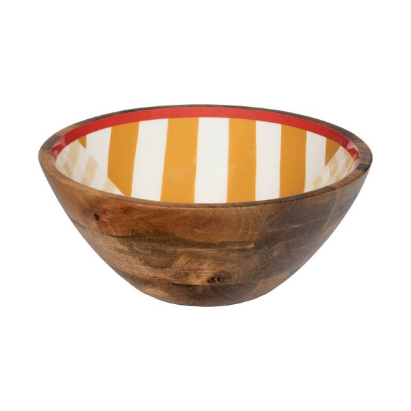 Saladier William en bois de manguier et émail décoré – Ø31 cm