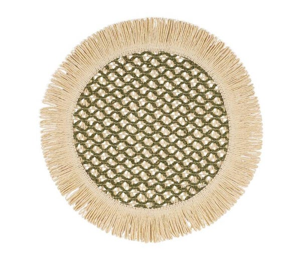 Set de table rond Franja kaki et naturel – Ø38 cm