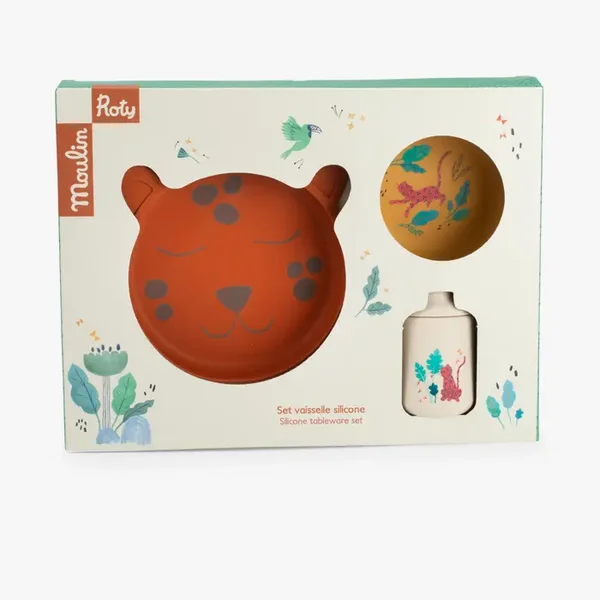 Coffret vaisselle bébé en silicone Taïgo – La forêt Mawa