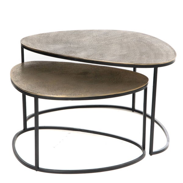 Lot de 2 tables basses galet en aluminium doré – Design moderne
