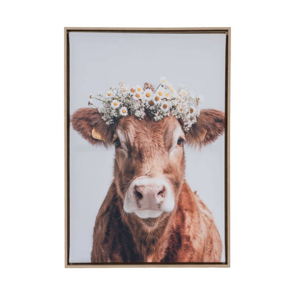 Toile décorative Philomène vache à couronne de fleurs – 60 × 90 cm