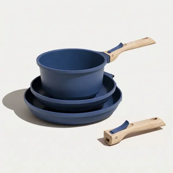 Trio de cuisson à poignées amovibles – 1 casserole 20 cm et 2 poêles 24 et 28 cm