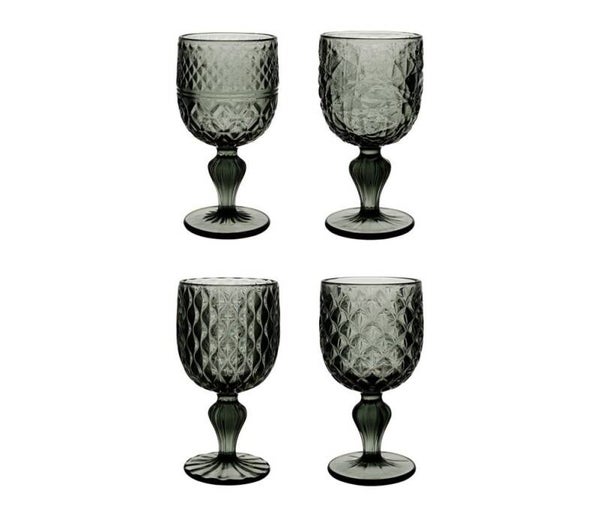 Verres à pied Effluve gris fumé – Lot de 4