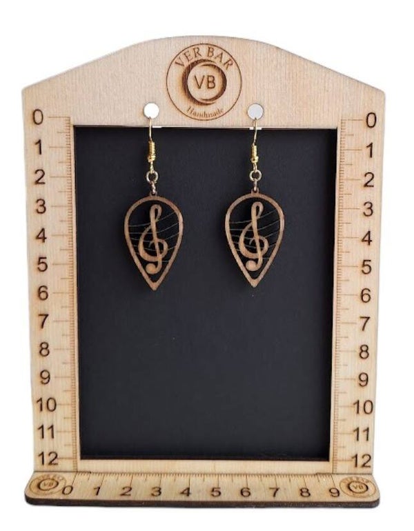 Wood - Earrings - Music - G clef - 1