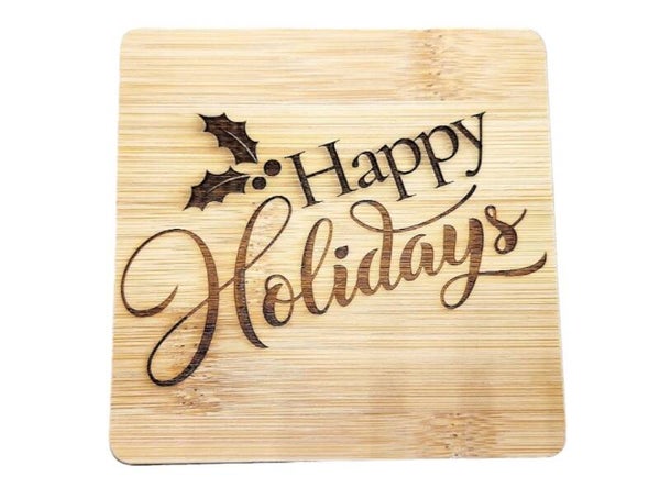 Wood - Coaster in bamboo - Happy Holidays