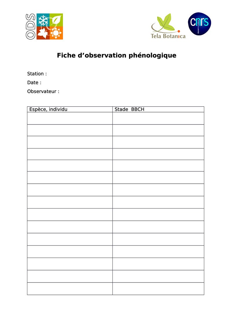 Fiche de terrain Observaotire des saisons