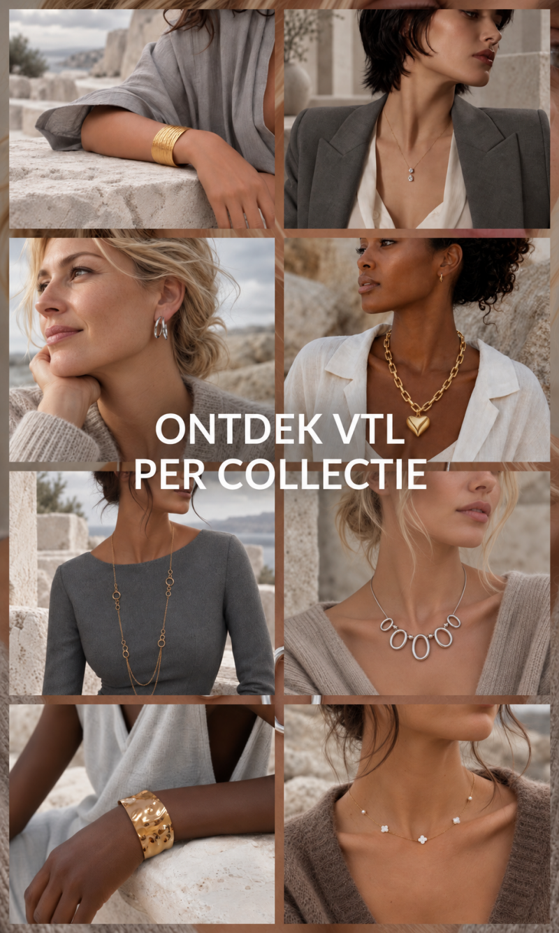 Collage van de collecties van Vic the Label - stainless steel sieraden