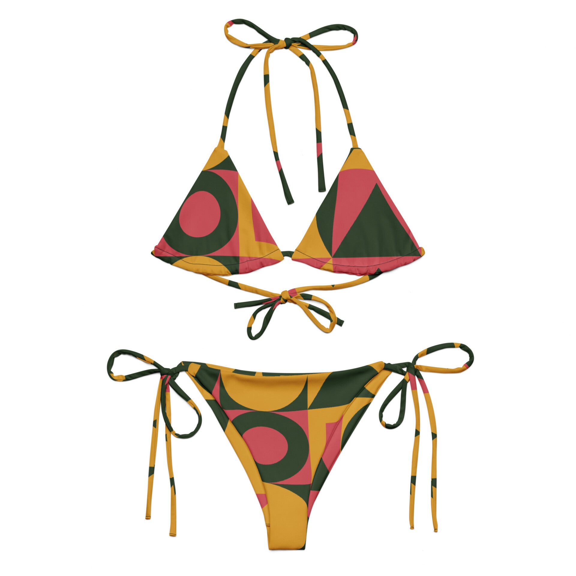 BIKINI IMBOTTITO CON LACCETTI con stampa geometrica